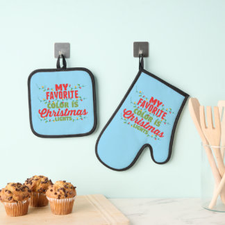 Mijn favoriete kleur is kerstverlichting ovenwant & pannenlap set