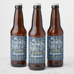 Mijn favoriete mensen noemen me Opa Blauwe Gingham Bier Etiket