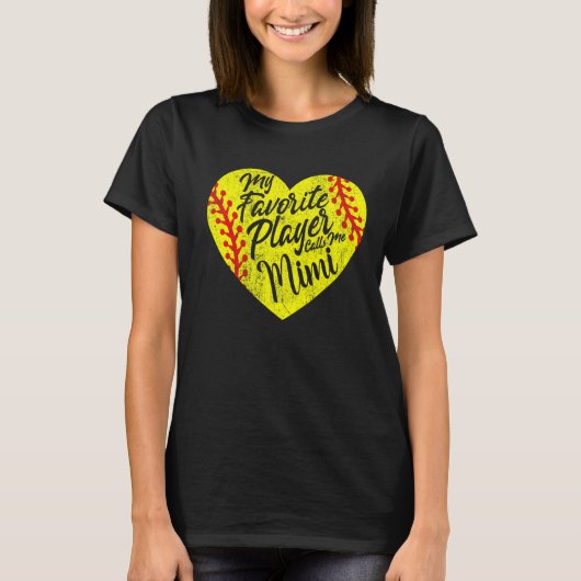 Mijn favoriete speler roept me Mimi Softball Heart T-shirt (Voorkant)