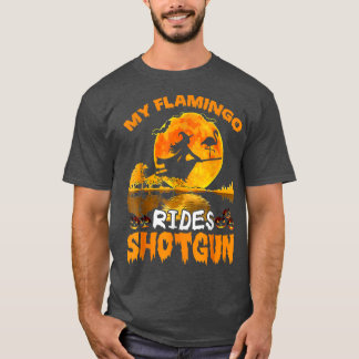 Mijn Flamingo Rides Shot Witch Fly Broomstick Bat T-shirt