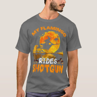 Mijn Flamingo Rides Shot Witch Fly Broomstick Bat  T-shirt