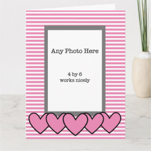 Mijn foto op Pink Hearts and Stripes Verjaardag Kaart