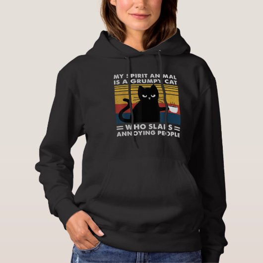 Mijn Geestesdier is een bruine zwarte kat grappige Hoodie (Voorkant)