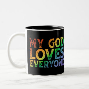 Mijn God houdt van iedereen (regenboog, ruw) Tweekleurige Koffiemok