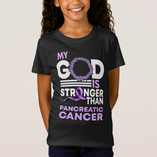 Mijn God is sterker dan pancreaskanker T-shirt (Voorkant)