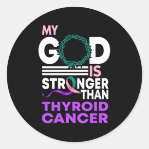 Mijn God is sterker dan Thyroid Cancer Awareness R Ronde Sticker