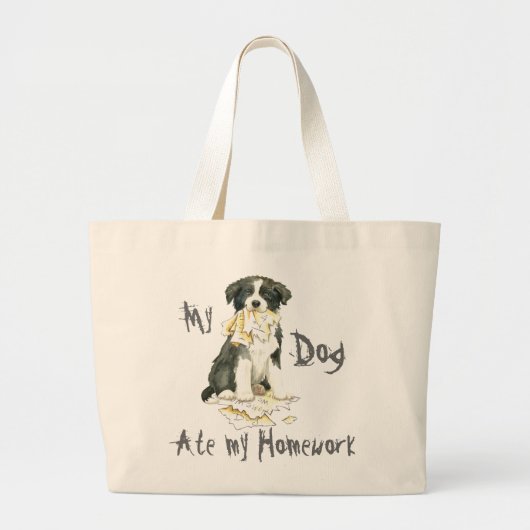 Mijn grens Collie Ate mijn thuiswerk Grote Tote Bag (Voorkant)