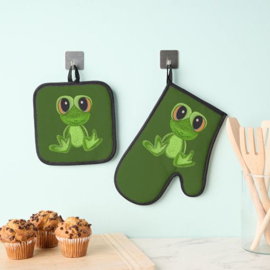 Mijn groene kikkervriend ovenwant & pannenlap set (Insitu(Ophanging))