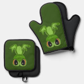 Mijn groene kikkervriend ovenwant & pannenlap set (Voorkant / Achterkant)