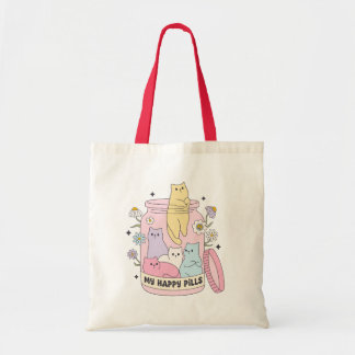 Mijn Happy Pills Schattigee kleurrijke katten Tote Bag