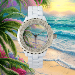 Mijn Happy Place Strand Strass op Wit Horloge
