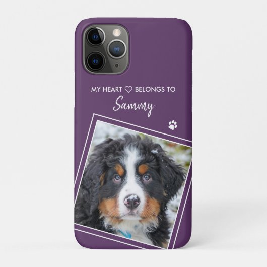 Mijn hart behoort tot de Paarse Dog Cat Pet foto Case-Mate iPhone Case (Achterkant)