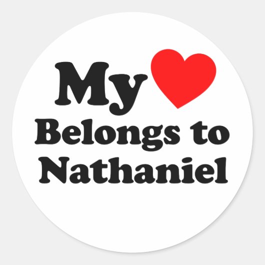 Mijn hart behoort tot Nathaniel Ronde Sticker (Voorkant)