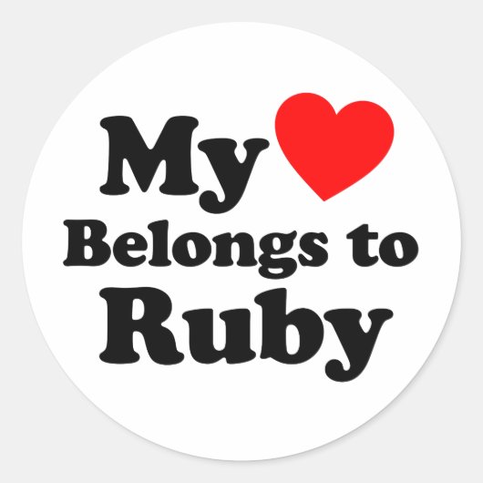 Mijn hart behoort tot Ruby Ronde Sticker (Voorkant)