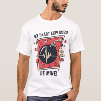 "Mijn hart explodeert" Illustratie van vintage bom T-shirt