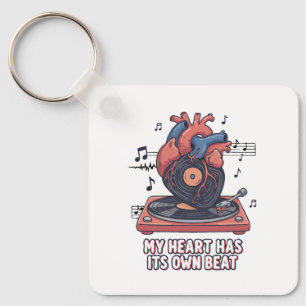 "Mijn Hart Heeft Zijn Eigen Ritme" Grappige Vinylp Sleutelhanger
