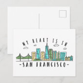 Mijn hart is in SAN FRANCISCO - Handgetekende Skyl Briefkaart (Voorkant / Achterkant)