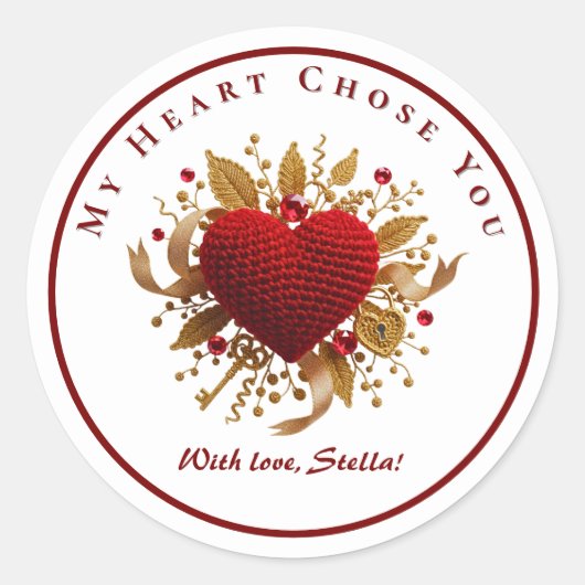 Mijn hart koos jou Romantische Gebreide Hart Stick Ronde Sticker (Voorkant)