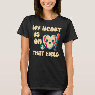 Mijn hart ligt op dat veld honkbal t-shirt