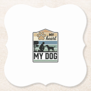 Mijn Hart Mijn Hond Vintage Gravure Hond Liefhebbe Kartonnen Onderzetters