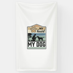 Mijn Hart Mijn Hond Vintage Gravure Hond Liefhebbe Spandoek