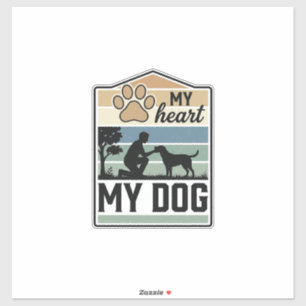 Mijn Hart Mijn Hond Vintage Gravure Hond Liefhebbe Sticker