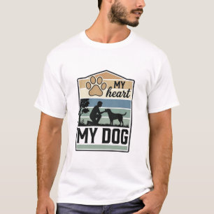 Mijn Hart Mijn Hond Vintage Gravure Hond Liefhebbe T-shirt