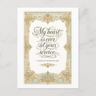 "Mijn hart staat altijd tot uw dienst" Shakespeare Briefkaart