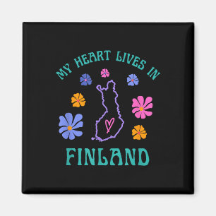Mijn hart woont in Finland Retro Groovy reizen en  Magneet