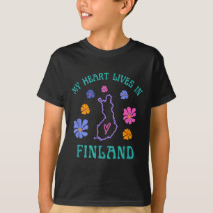 Mijn hart woont in Finland Retro Groovy reizen en T-shirt