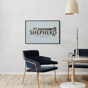 MIJN HERDER – Mist Blue Psalm 23:1 Muurkunst Poster