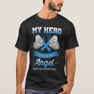 Mijn Hero is nu mijn Angel Diabetes Blue Diabetic T-shirt