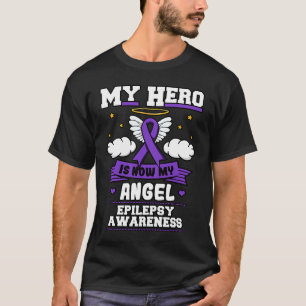Mijn Hero is nu mijn Angel Epilepsy Paarse Ribbon  T-shirt