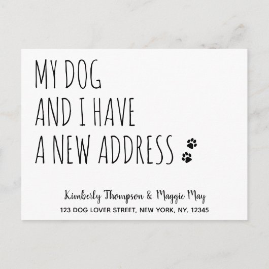 Mijn hond en ik hebben een nieuwe adreshond. aankondigingskaart (Voorkant)