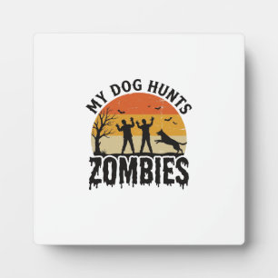 Mijn hond jaagt op zombies vintage Halloween-honde Fotoplaat