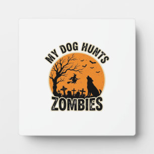 Mijn hond jaagt op zombies vintage Halloween honde Fotoplaat