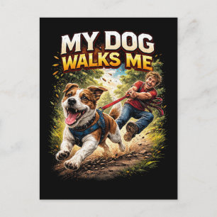 Mijn hond loopt mij uit briefkaart
