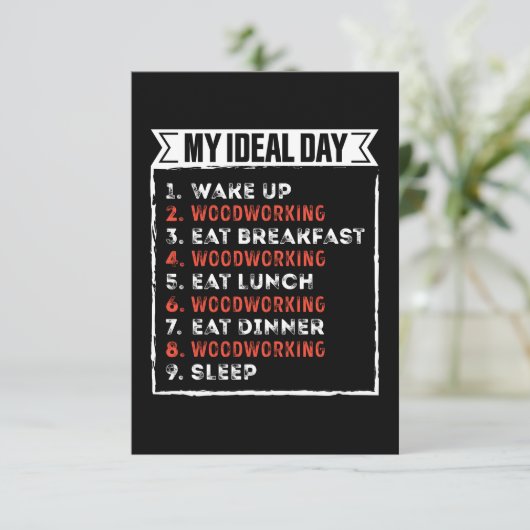 Mijn ideale dag Funny Houtbewerking Verjaardagscad Kaart (Staand voorkant)