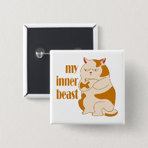 Mijn innerlijke beest luie dikke kat motivatie cit vierkante button 5,1 cm