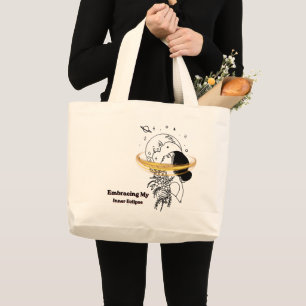 Mijn innerlijke eclips omarmen Celestial Moon Lijn Grote Tote Bag