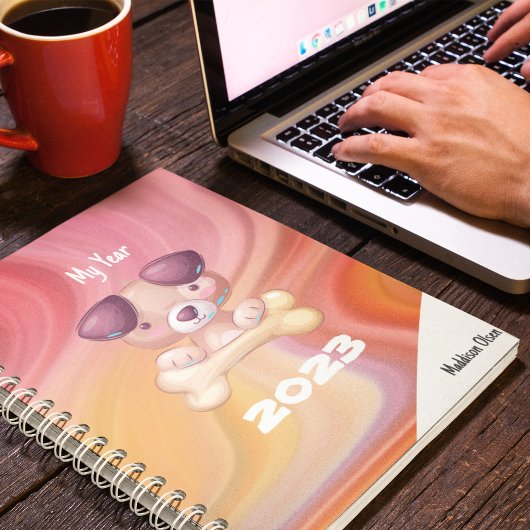 Mijn Jaar Cute Dog op Marmer met naam Planner