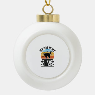 Mijn kat is mijn beste vriend vintage kat shirt on keramische bal ornament