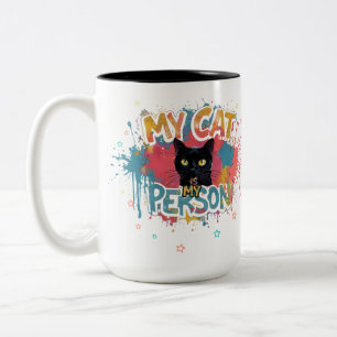 Mijn kat is mijn persoon neon graffiti ontwerp tweekleurige koffiemok