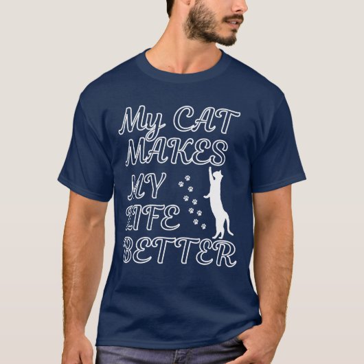 Mijn kat maakt mijn leven beter - Schattigee Cat L T-shirt (Voorkant)