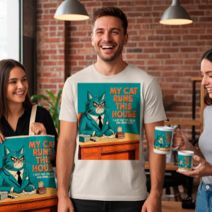 Mijn kat runt dit huis grappige kat citaat t-shirt