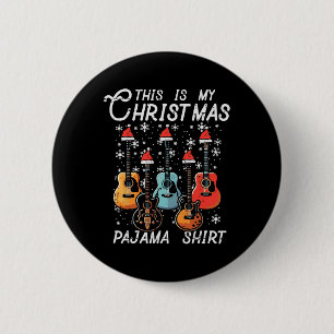 Mijn Kerstmis Pyjama Shirt Gitaren Xmas Rock Manne Ronde Button 5,7 Cm