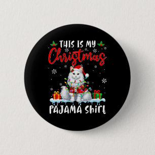 Mijn Kerstpyjama Kerstman Kat Dieren Kerstverlicht Ronde Button 5,7 Cm