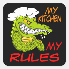 Mijn Keuken Mijn Regels, Alligator Chef, Zwart Vierkante Sticker
