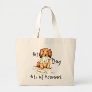 Mijn lange Dachshund Ate mijn thuiswerk Grote Tote Bag