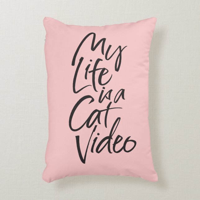 Mijn leven is een Cat Video Black met Blush Pink Accent Kussen (Voorkant(Verticaal))